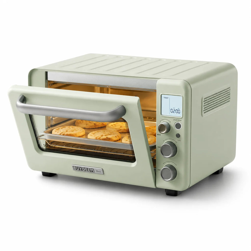 BUYDEEM T103 12QT Countertop Toaster Oven, Retro Mini Oven with 7 Cooking Modes, No Preheat Carbon Fiber Heating, LCD Temperature Control, Bake Broil Toast Bagel Pizza Reheat, Grill Rack Baking Tray