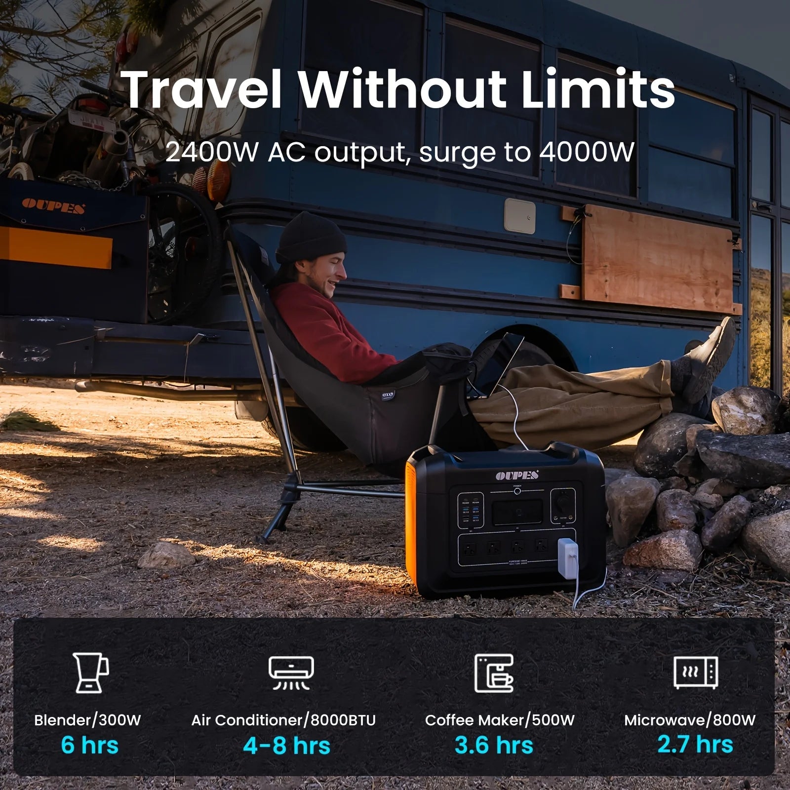 OUPES 2400W/2232Wh Portable Power Station Solar Generator Battery Camping Backup Battery Pack Power Supply for CPAP Outdoor Load Trip Camping Emergency Backup