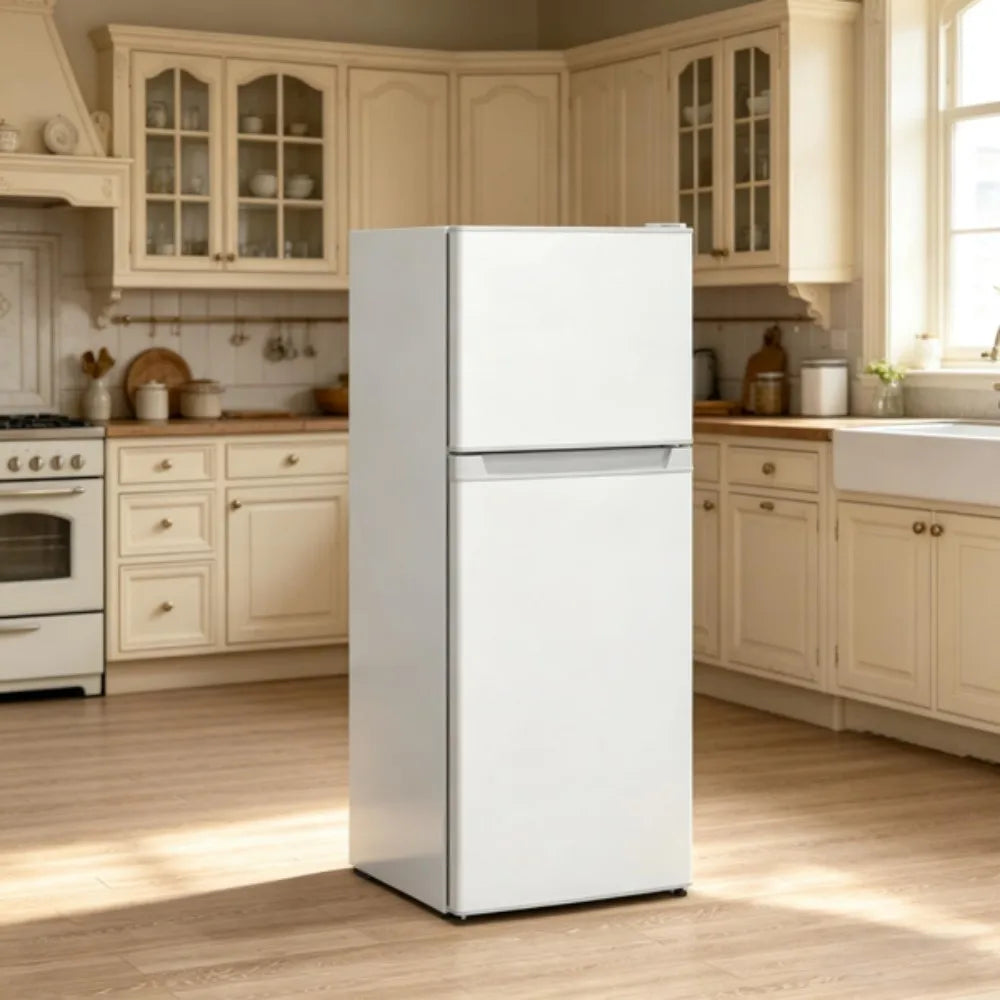 Compact 4 Cu.Ft Top-Freezer Refrigerator, Adjustable Thermostat, Reversible Door, Quiet Mini Fridge for Home, Dorm, Office, White