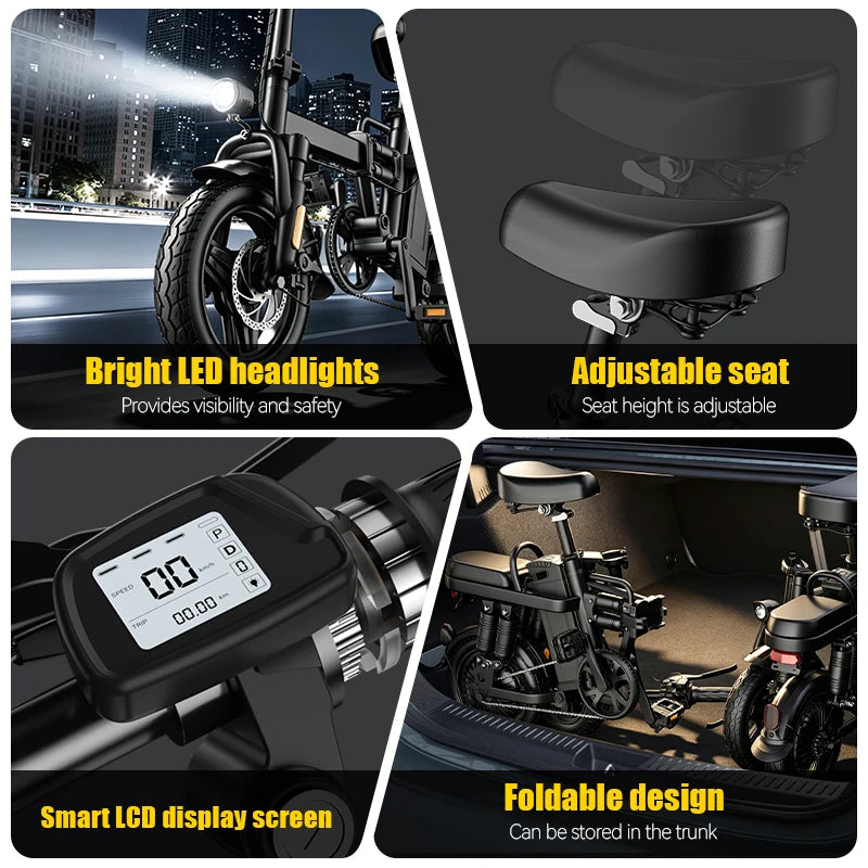 14'' Commuter Ebike 500W Motor, Removable Battery Max 19.9MPH Dural Disc Brake with  Two shock-absorbing models optional, Mini Electric Bicycle for Adults,College Students, Commuters & Urban Riding E-Bike