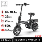 Black Foldable Ebike 500W 48V 10.4AH Electric Bicycle 22MPH Max Speed 28Miles Long Range with Two Seats for Adult