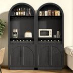 79 Tall Arched Pantry Cabinet with LED Light & Charging Station, Coffee Bar Liquor Cabinet with Wine Rack & Glass Holder, Kitche
