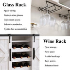 Sliding Door Pantry Cabinet with Drawers & Wine Rack, Rustic Buffet for Kitchen, White and Black