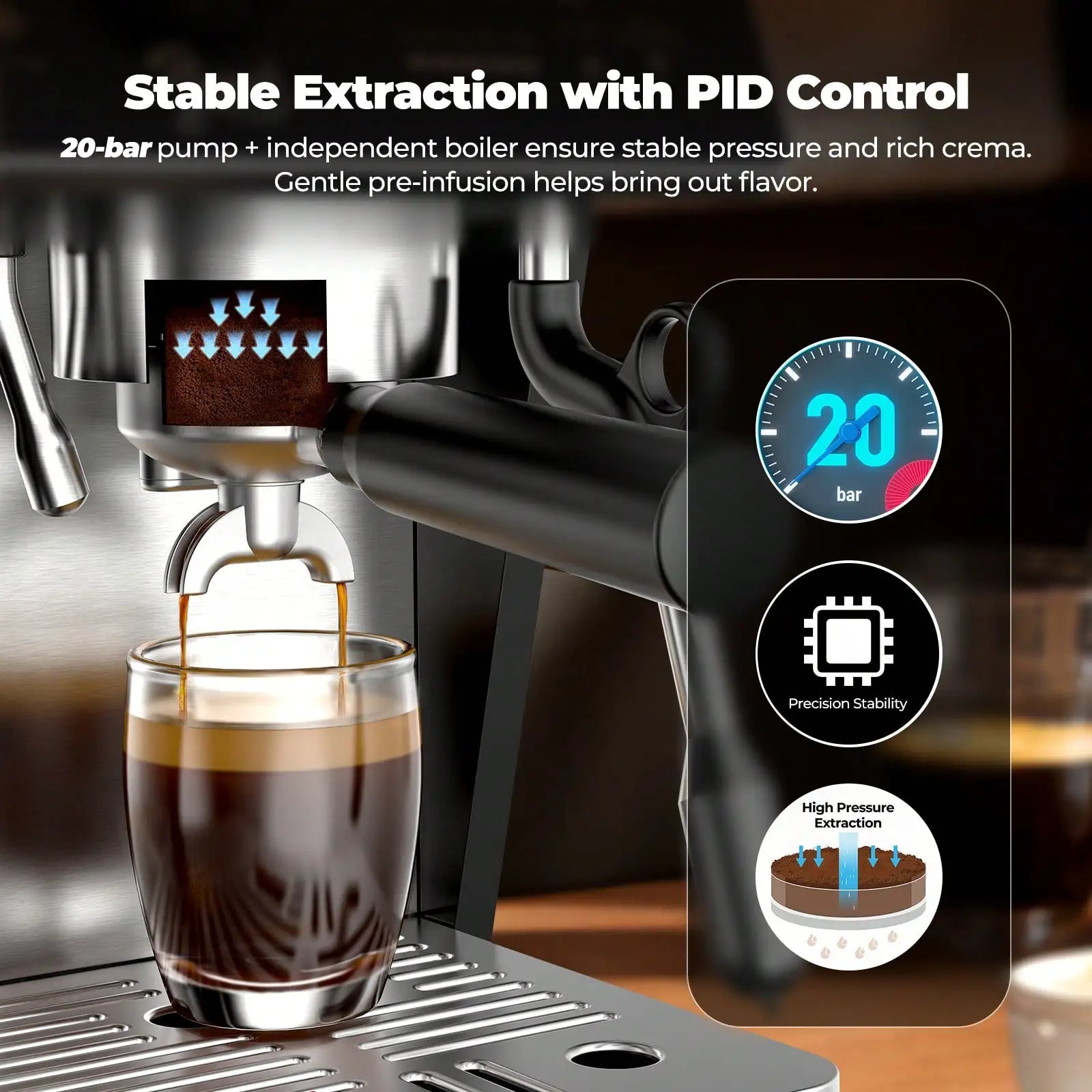 1pcs Semi-Automatic Espresso Coffee Machine With Built-In Burr Grinder & Milk Frother, Dual Boiler System, TFT Display, 20-Bar Pump Pressure, Professional Cappuccino & Latte Maker For Home Barista
