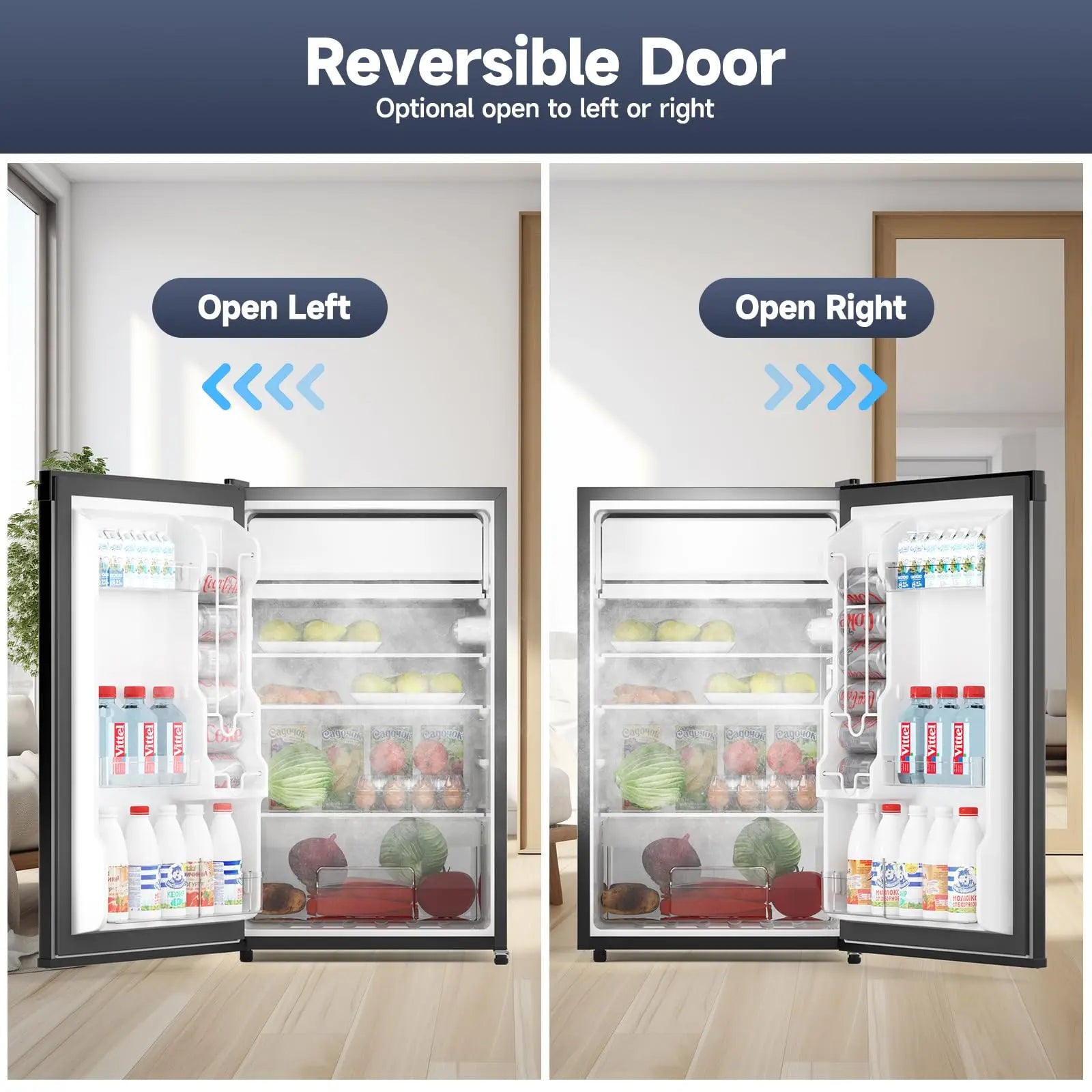 4.3 Cu.ft Mini Fridge with Freezer, Compact Refrigerator Single Door for Bedroom Office Dorm RV, Adjustable Thermostat, Removable Glass Shelves & Crisper Drawer