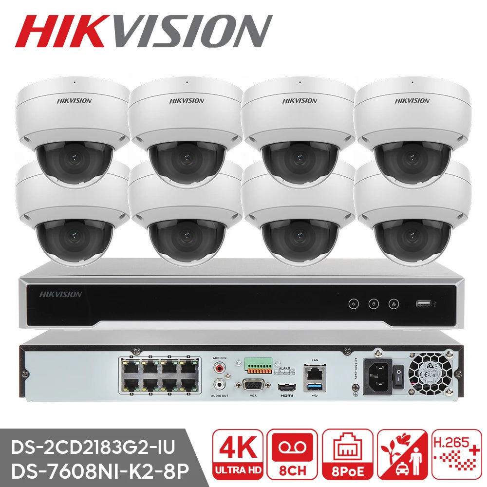 Hikvision 8CH 4K NVR Kit H.265 CCTV Security Camera System 8MP Audio 4K Vandal-Proof Dome POE Video Surveillance Set