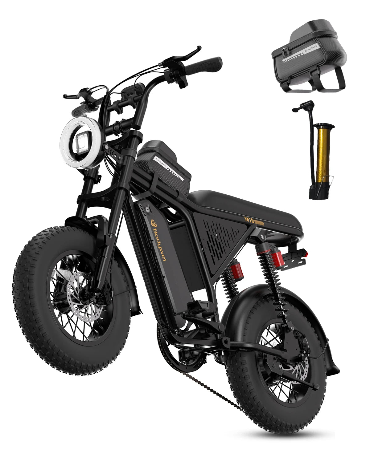Bodywel M16PRO 16" Electric Bike for Adults/Teens, Peak 1500W48V 15.6Ah Battery,Off-Road Motorcycle Full Suspension Fat Tire All-Terrain ebike US stock