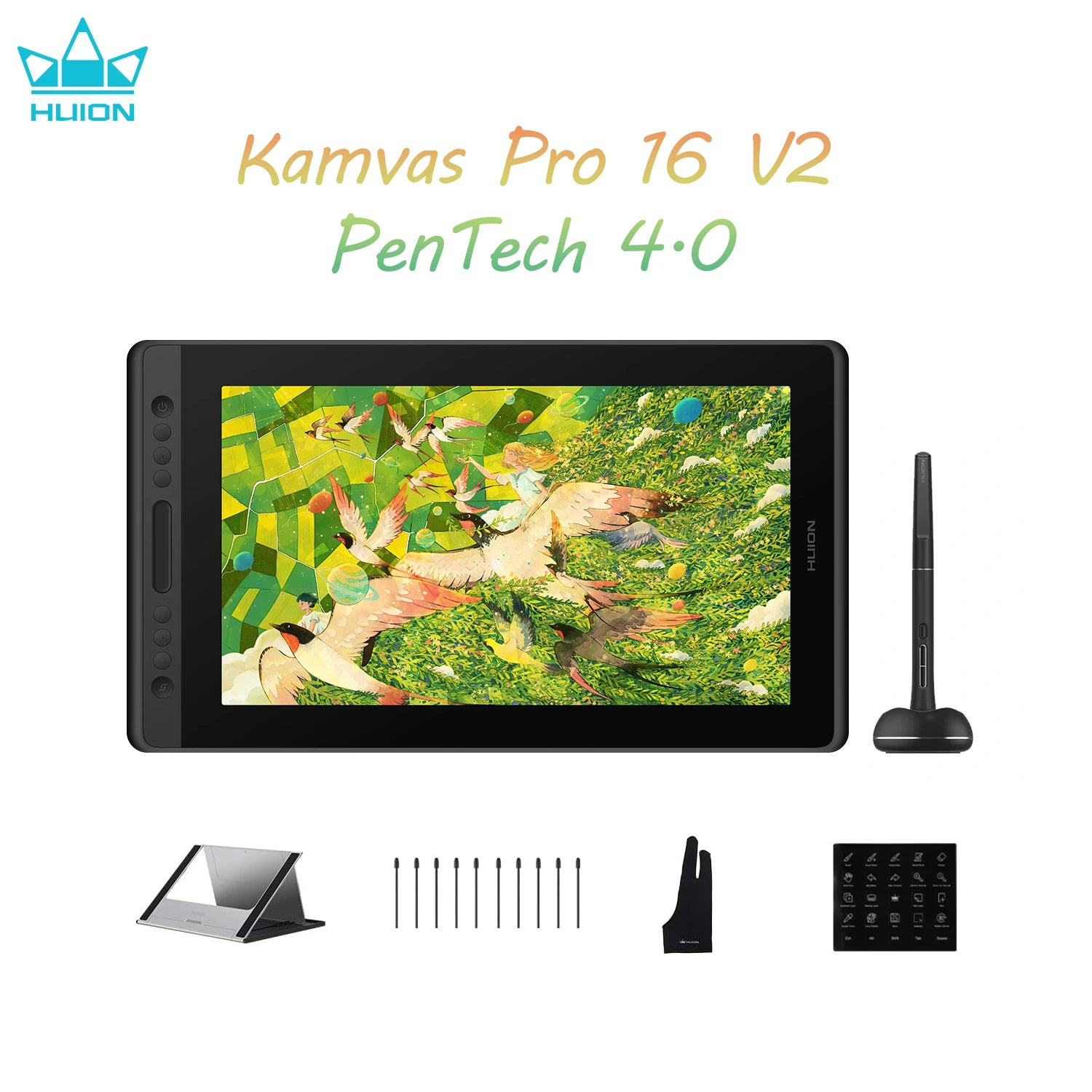 Huion Kamvas Pro 16 V2 Graphics Tablet 15.6 Inch Display PenTech 4.0 Stylus 16K Levels Pressure, 2nd Gen Anti-glare Etched Glass