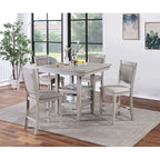 Modern Rustic Grey Square Dining Table Set with Shelves and Cushioned Chairs, 5-Piece Counter Height Furniture