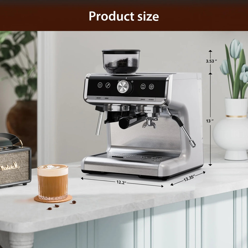 20 Bar Semi Automatic Espresso Machine, Professional Coffee Machine with Built-in Grinder & Milk Frother – 2.8L Removable Water Tank – Coffee Maker for Home, Latte, Cappuccino