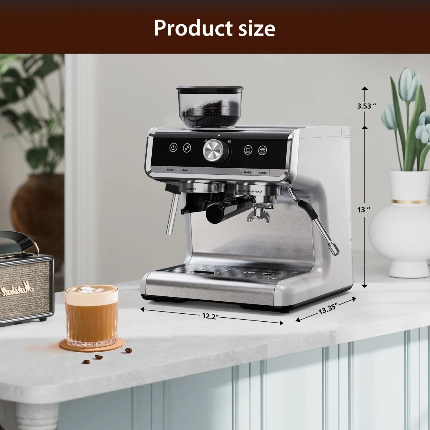 20 Bar Semi Automatic Espresso Machine, Professional Coffee Machine with Built-in Grinder & Milk Frother – 2.8L Removable Water Tank – Coffee Maker for Home, Latte, Cappuccino