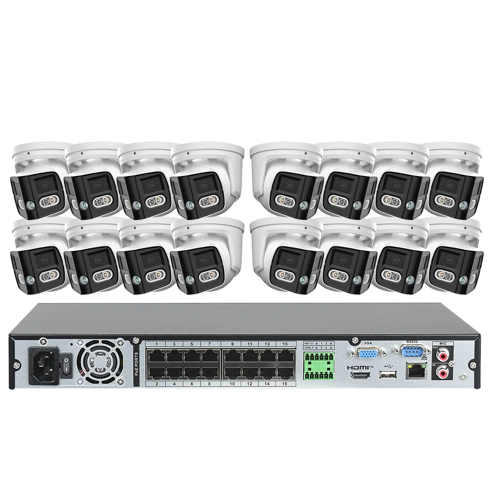 16CH NVR 8MP Dual Lens POE IP Camera Full Color Night Vision 180 Degree 4K Security Camera Outdoor Video Surveillance System