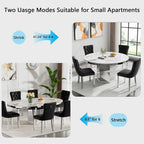 Round Expanding Marble Dining Table Set with Velvet Chairs