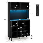 71-Inch Modern Fluted Bar Cabinet With Blue LED Backlight, 4 Integrated Wine Glass Holders, Storage Compartments And Coffee Area