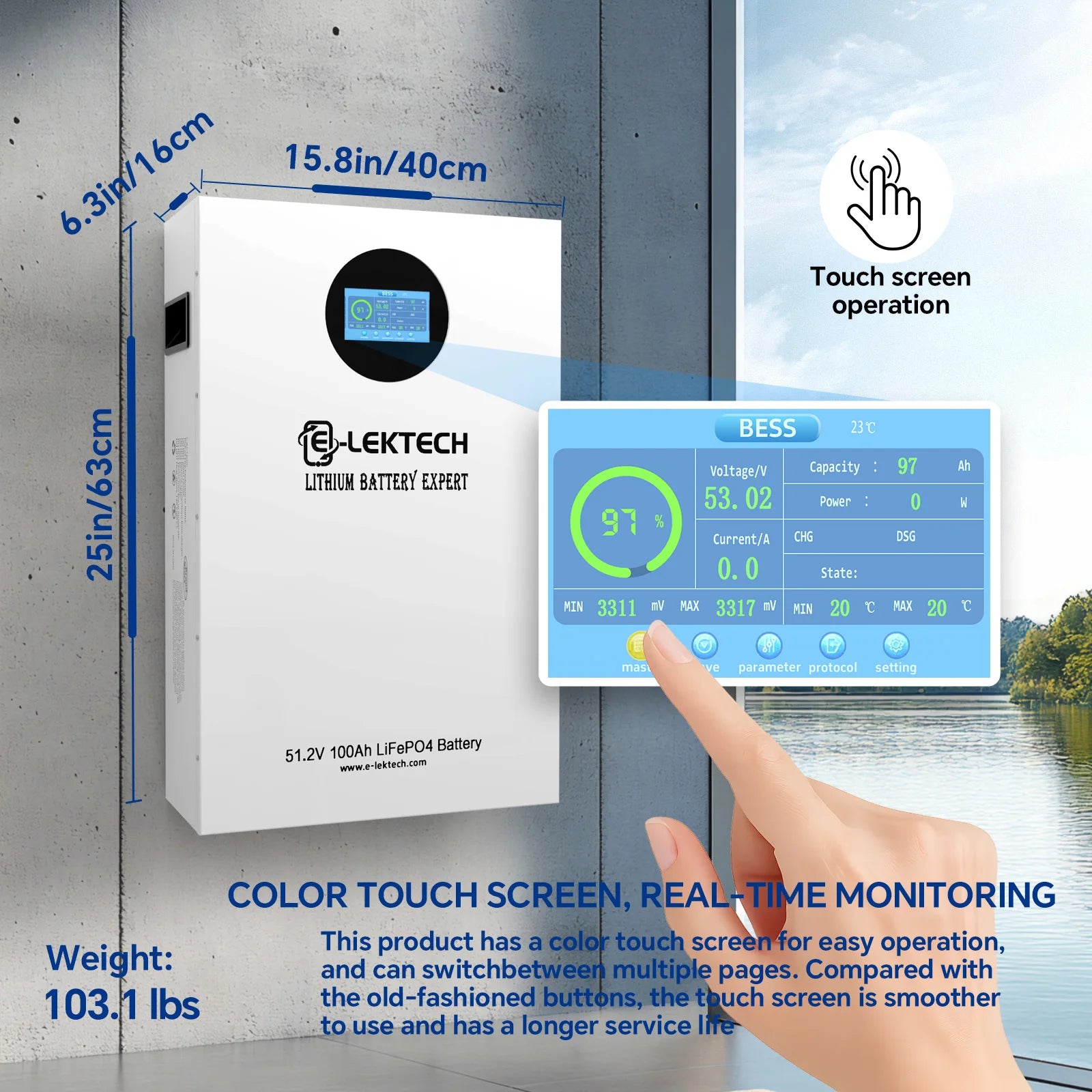 E-lektech 51.2V 100AH Wall-Mounted LiFePO4 Home Energy Storage Battery Smart APP Control Solar Power Storage System For Household Off-Grid Use