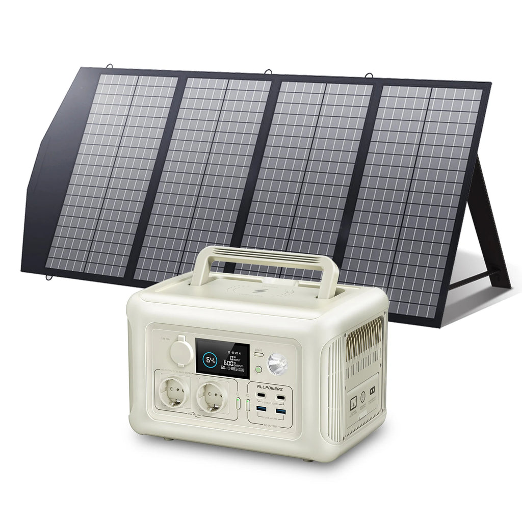 ALLPOWERS Solar Panel kit 100W 140W 200W Portable Solar Charger with Portable Power Station 600W  LiFePO4 Battery Generator UPS