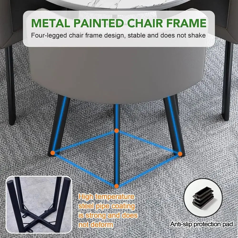 Elegant 5-Piece Dining Set or 4-Seat Round Kitchen Table with Upholstered Chairs & Metal Base, Space-Saving Furniture for Living