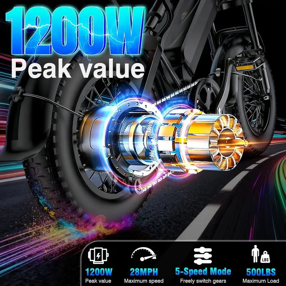 Retro-Style Electric Bike with 1200W Motor, 28MPH Speed, 48V 18Ah Battery, 500lbs Load Capacity, Black