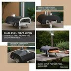 12 Inch Pizza Baker For Camping Backyard Garden, Dual Fuel Iron Spray Shell Built-in Thermometer Wood Pellet Propane Gas Oven Portable Cooking Device Black Shell Outdoor Culinary Equipment