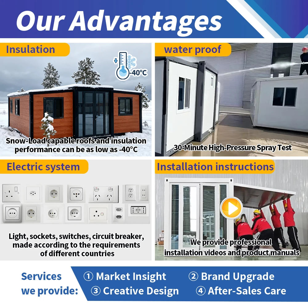 Luxury 1-4 Bedroom Extendable Modular Container Villa Foldable Portable Houses with Kitchen 20ft and 40ft Sizes Tiny Homes