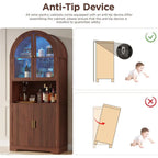 70 Walnut Arched Wine Bar Cabinet with LED Lighting, Stemware Rack, and Glass Door for Kitchen or Dining Area