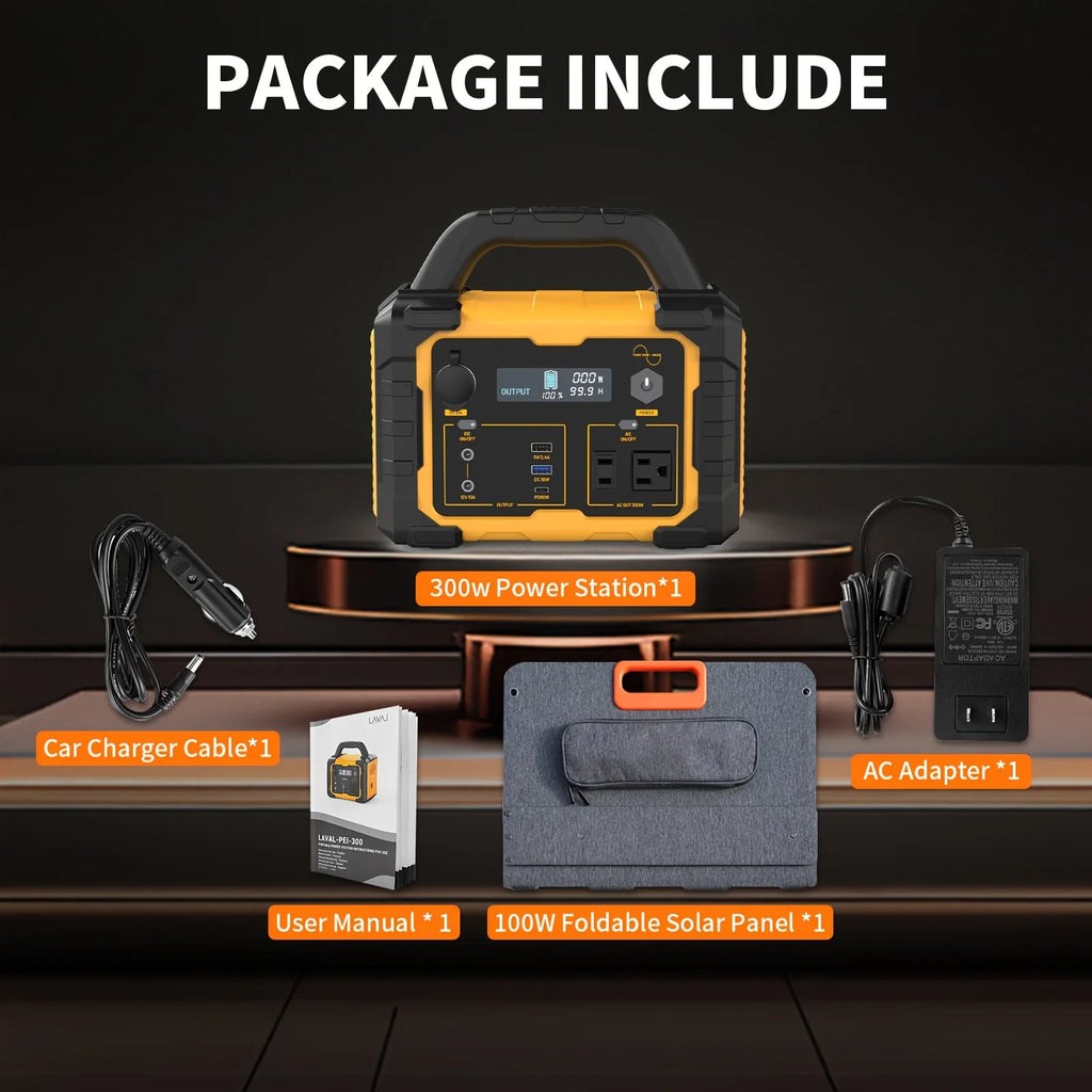 300W/294Wh Portable Power Station with Foldable Solar Panel (100W), 294Wh Solar Generator & 100W Solar Panel, Suitable for Famil