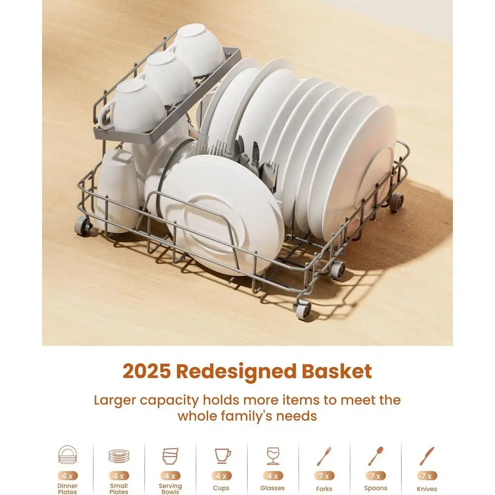 2025 NEW Upgraded Countertop Dishwasher with Water Softener and Enhanced Energy Efficiency, Portable Dishwasher with 8 Wash Prog