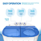Portable Washing Machine - Compact Twin Tub Mini Washer & Spin Dryer Combo with Built-in Gravity Drain, 110V Electric Laundry Machine for Apartments, Dorms, RV, Camping - Energy Efficient, Quiet, Space Saving, No Installation