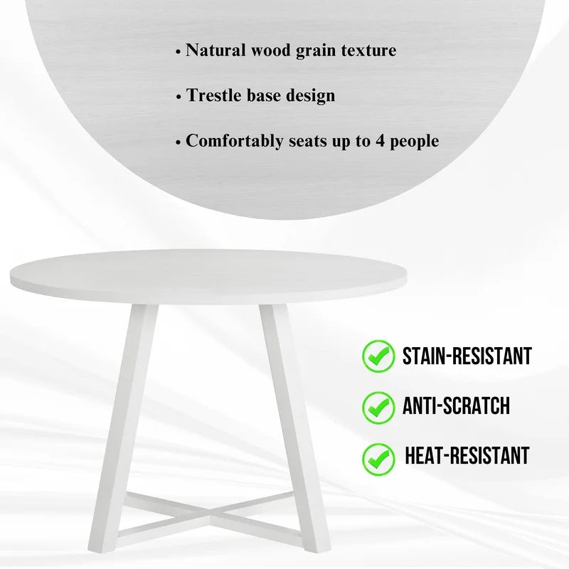 Evatt Round Dining Set with 4 Modern Blue Chairs, Trestle Table