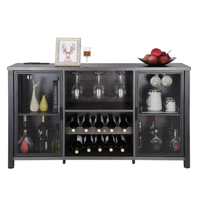 Industrial Drinks Credenza 47 Inch For Kitchen Home Bar Living Room, Sideboard Buffet Wine Rack Farmhouse Wood Furniture Storage Cabinet