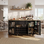 55 Coffee Bar with Outlet, Wine Rack Cabinet, Home Coffee Bar, Buffet Sideboard Storage for Kitchen, Dining, Living Rooms in Bla