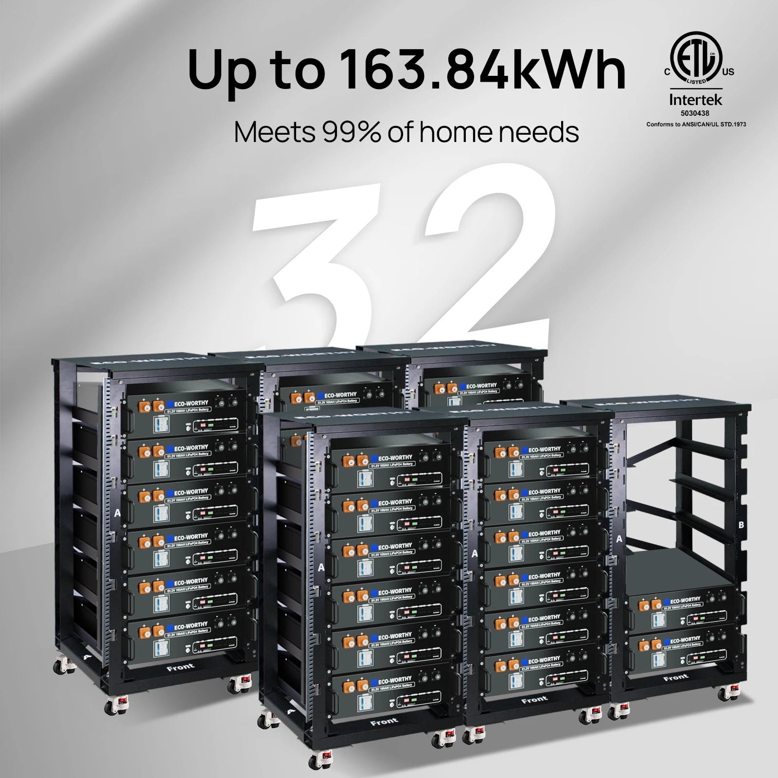 ECO-WORTHY 48V 100Ah LiFePO4 Lithium Battery w/Bluetooth | UL1973 & UL9540A & CEC Listed | 5120Wh Server Rack Battery for Home