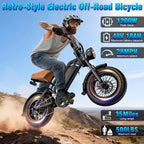 Retro-Style Electric Bike with 1200W Motor, 28MPH Speed, 48V 18Ah Battery, 500lbs Load Capacity, Black