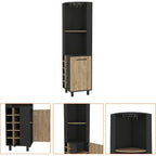 Black/Pine Wine Cabinet with Glass Rack, 10 Bottle Holders, 2 Open Shelves