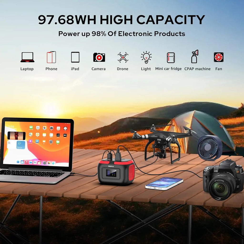 Portable Power Station 97Wh Solar Generator with 110V AC Outlet USB QC3.0 LED Light for Outdoor Camping Home Emergency