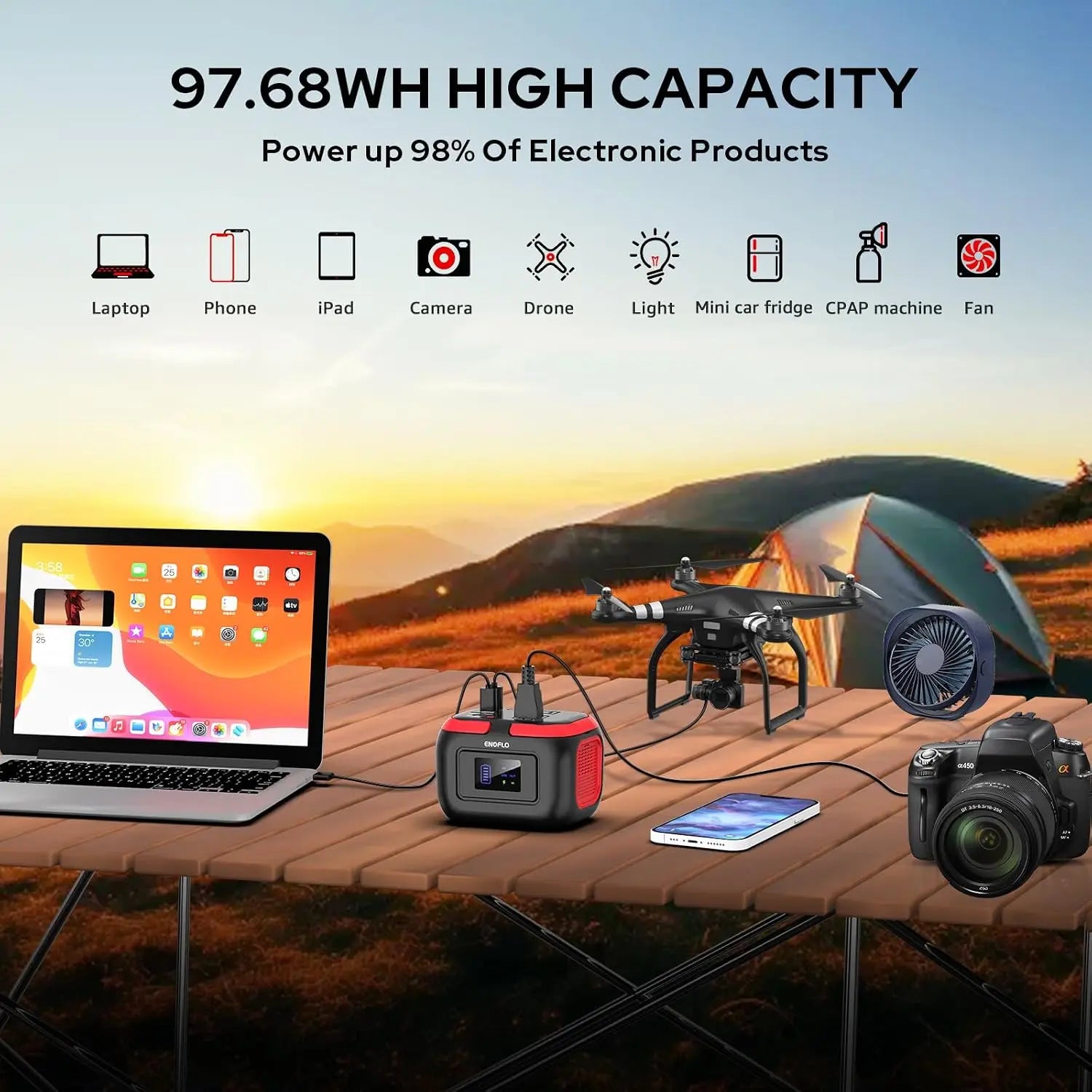 Portable Power Station 97Wh Solar Generator with 110V AC Outlet USB QC3.0 LED Light for Outdoor Camping Home Emergency