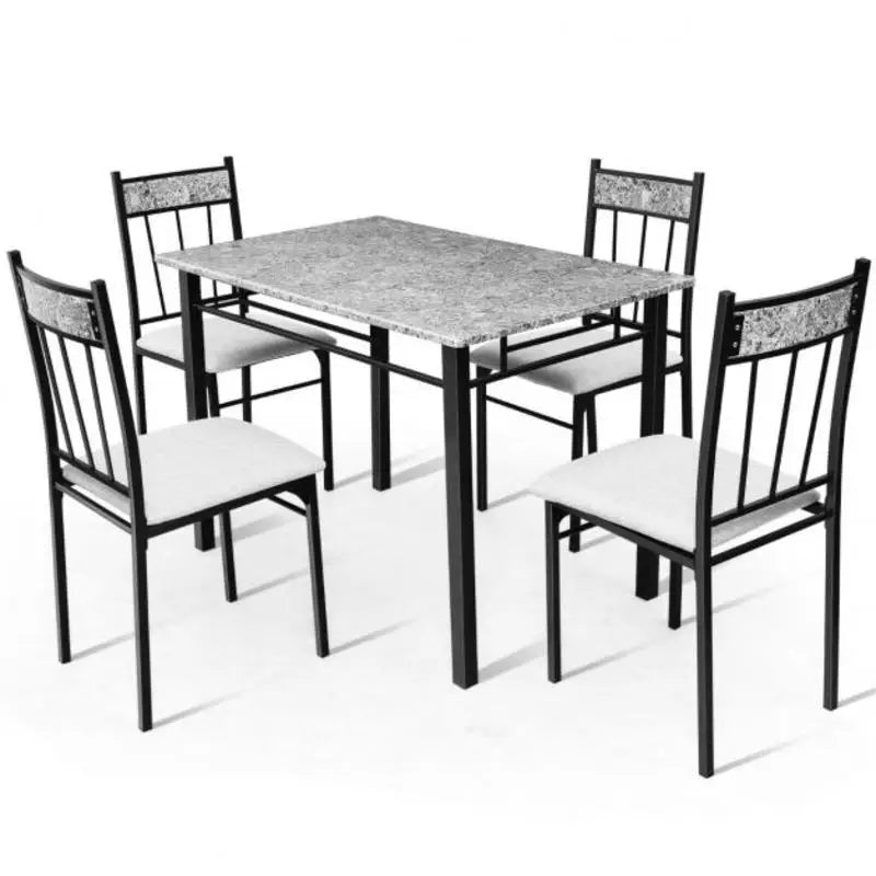 5 Pieces Faux Marble Dining Set Table with Solid Steel Frame