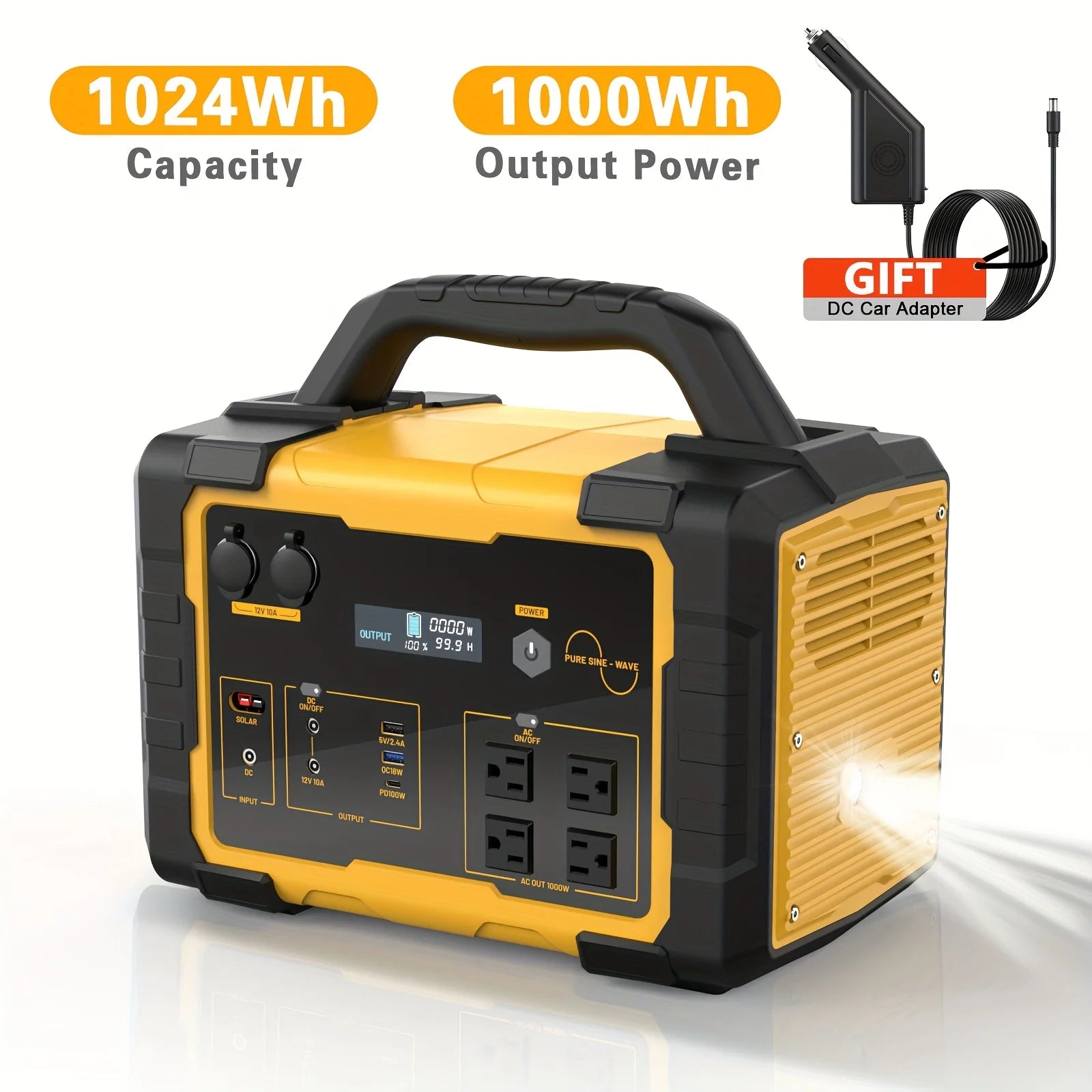 1075Wh/1000W (Peak 2000W) Portable Power Station, 1075Wh LiFePO4 Battery, Fast Charging, Solar Generator(Excluding Solar