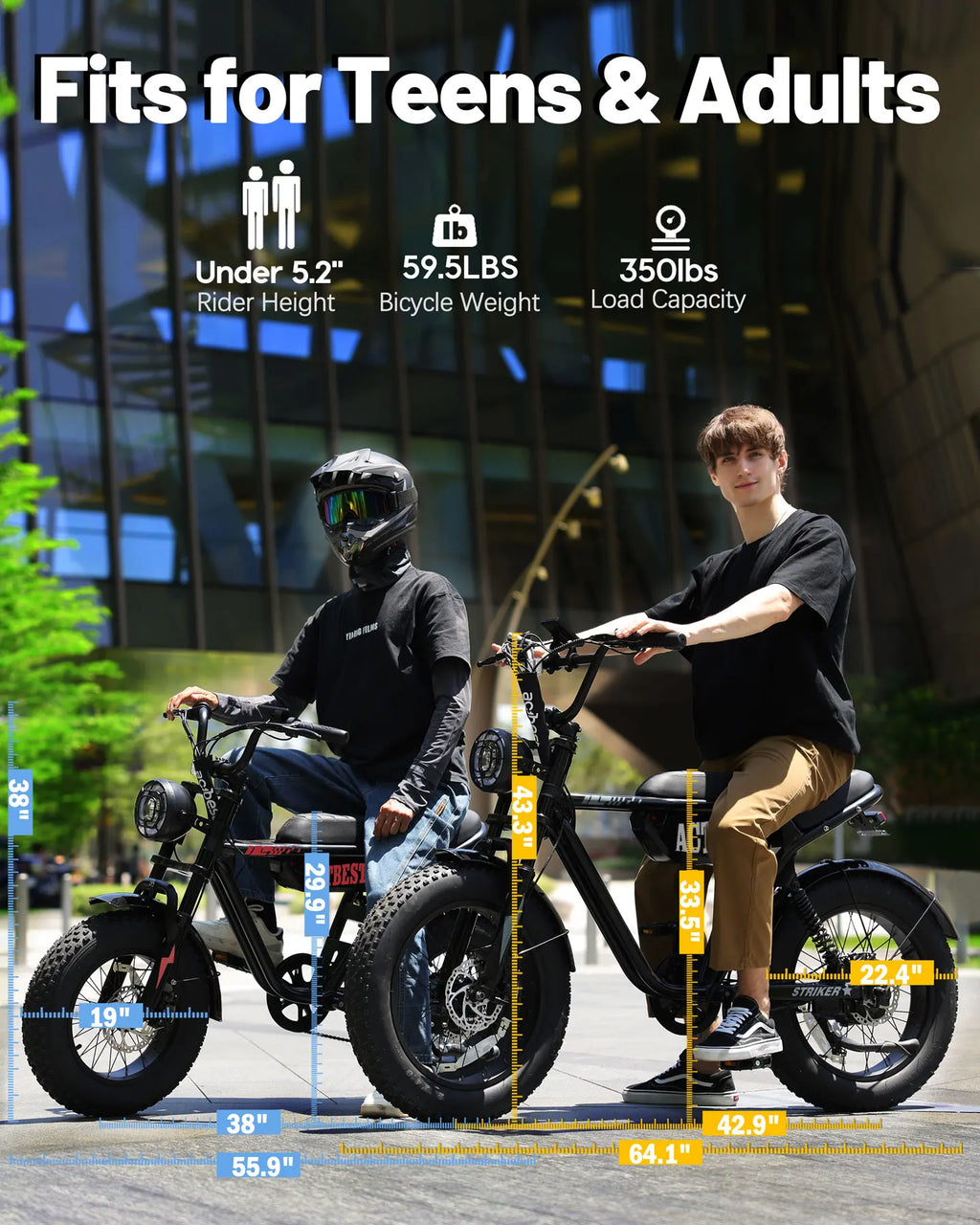 ActBest Blaze Electric BiNke, 16" Fat Tires Electric Mountain Bike, 1200W Peak Motor 48V 10.4Ah, 25 MPH 55Mi Range Off-Road Ebike with Full Suspension, with Free Bike Lock
