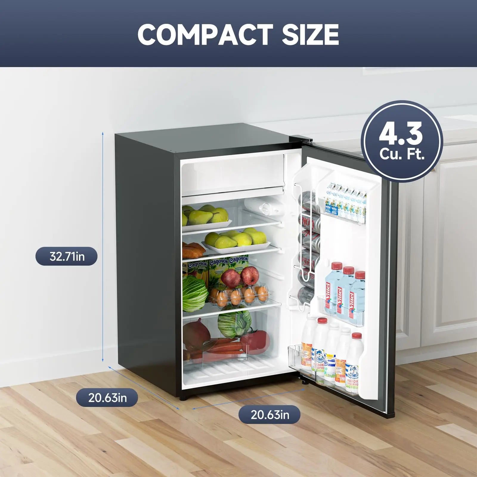 4.3 Cu.ft Mini Fridge with Freezer, Compact Refrigerator Single Door for Bedroom Office Dorm RV, Adjustable Thermostat, Removable Glass Shelves & Crisper Drawer