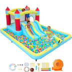 14FT Inflatable Bounce House Jump House For Kids With Slide, 350W Blower, 7-in-1 Indoor Outdoor Water Park Splash Pool