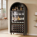 LED-Illuminated 71 Tall Wine & Liquor Cabinet with Glass Holders and Rack for Living Room, Kitchen, or Dining Area (Black)