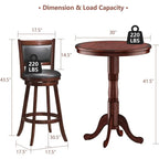 3 Pcs Dining Table Set, Wooden Pub Pedestal Side Table with Stable Base, 360 Degrees Swivel Bar Stool, Round Bar Table and Stool