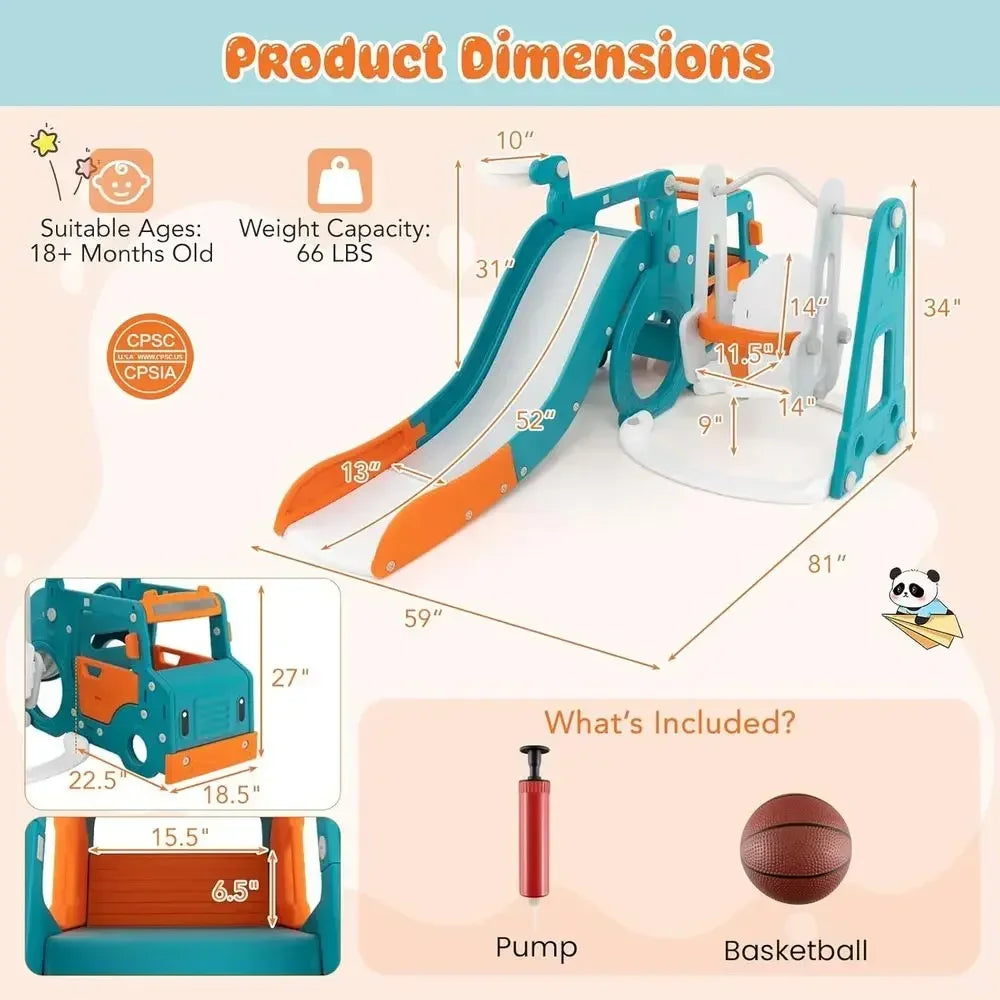 Toddler Swing and Slide Set with Basketball, Climber, and Tunnel - Outdoor Playground Equipment for Kids
