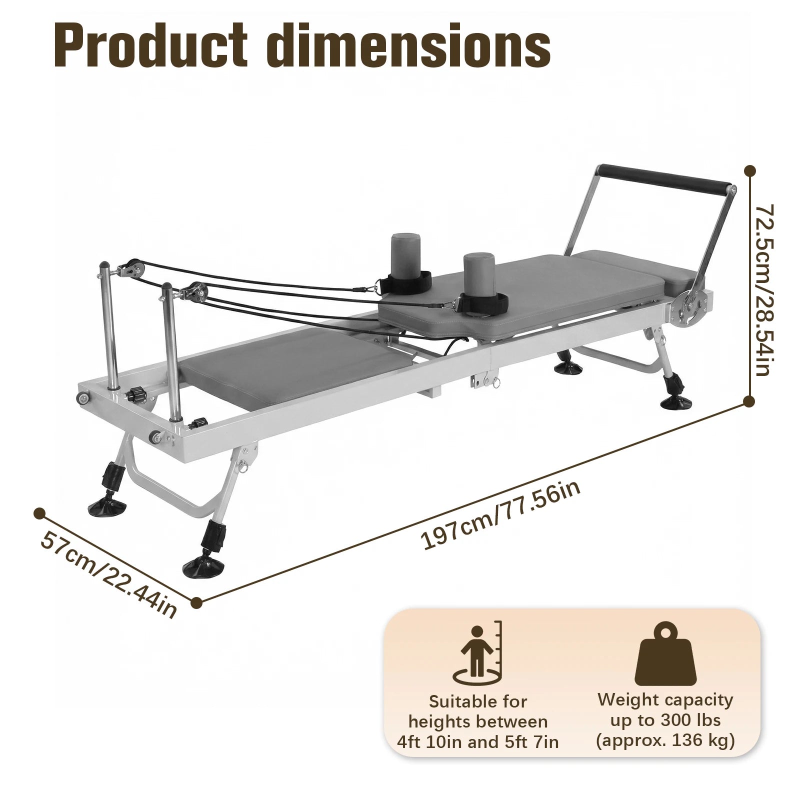78 In Smooth Glide Carriage Reformer with Springs Resistance Portable Pilates Machine 300 LBS Capacity Suitable for All Levels