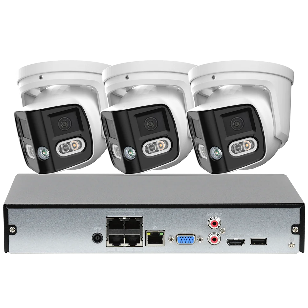 4CH 4K Outdoor Video Security IP POE Camera System 180° Dual Lens Smart Human Vehicle Detect 2 Way Talk Sound Light Alarm IVS