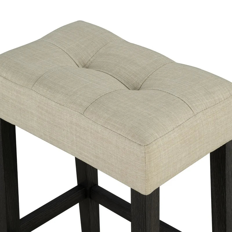 Black 3-Piece Dining Set with Two-Tone Table and Beige Tufted Stools for Dining Room