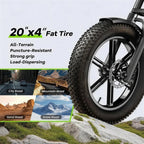 Cybervelo 1000W Motor 20" Fat Tire E-Bike, All-Terrain Mountain Snow 48V 20AH Battery Powered E Motorcycle, 80Miles+ 30MPH EK11
