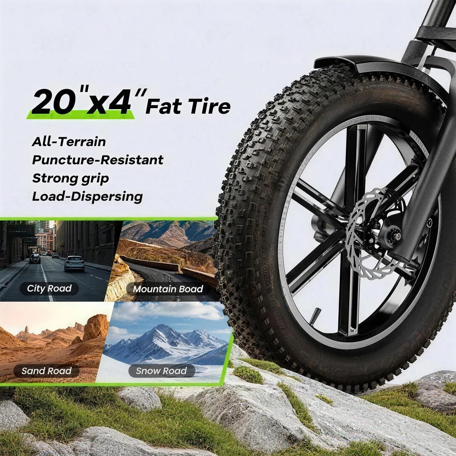 Cybervelo 1000W Motor 20" Fat Tire E-Bike, All-Terrain Mountain Snow 48V 20AH Battery Powered E Motorcycle, 80Miles+ 30MPH EK11