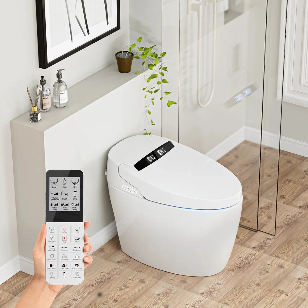 Smart Toilet with Tankless Bidet Wash, Auto Open Lid, 1.28 Gallons Auto Dual Flush, Heat Seat, Warm Wash/Dryer, Soft Closing